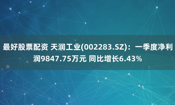 最好股票配资 天润工业(002283.SZ)：一季度净利润9847.75万元 同比增长6.43%